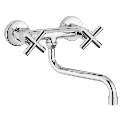 Μπαταρία Νεροχύτη Τοίχου Κάτω Ροής Rodos Interflex Χρώμιο 073146