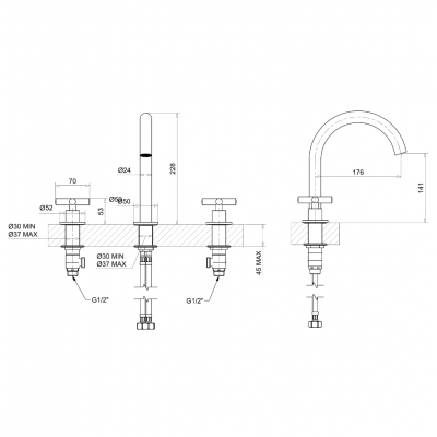 Μπαταρία Νιπτήρα Μίξεως Εντοιχισμού με Μισόστροφο Μηχανισμό Rodos Interflex Χρωμέ 073498