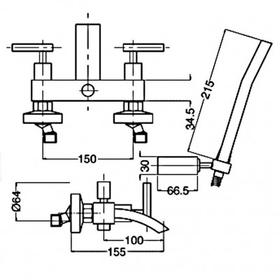 Μπαταρία Mπάνιου με Σετ Ντους και Μισόστροφο Μηχανισμό Syntesi Interflex Χρωμέ 073704