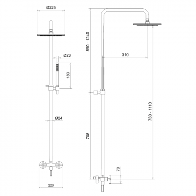 Μπαταρία Ντουζιέρας 2 Ροών (με μισόστροφο μηχανισμό) Piatto ABS Complete Rodos Interflex 073881