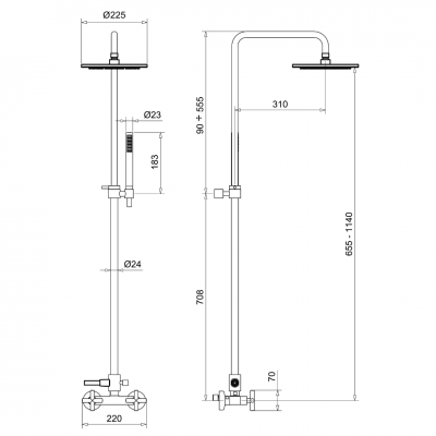 Μπαταρία Ντουζιέρας 2 Ροών (με μισόστροφο μηχανισμό) Piatto Rodos Interflex 073885