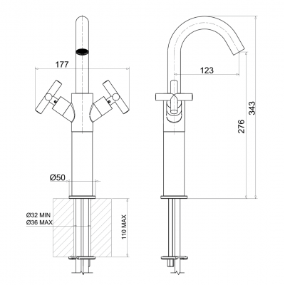 Μπαταρία Νιπτήρα Ψηλή με Μισόστροφο Μηχανισμό Χωρίς Βαλβίδα Rodos Χρώμιο Interflex 077939