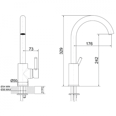 Μπαταρία Νεροχύτη Πάγκου Ψηλή Kobuk Χρωμέ Interflex 080629