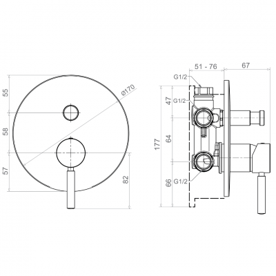 Μπαταρία Ντουζιέρας Μίξεως Χρωμέ Εντοιχισμού Δύο Ροών Kobuk 083553