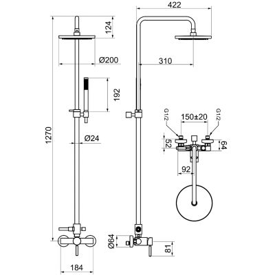 Μπαταρία Mπάνιου με Σετ Ντους Complete Interflex Χρώμιο Piatto ABS 083879 Kobuk