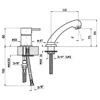 Αναμεικτική Μπαταρία Νιπτήρος Χρωμέ Κομμωτηρίου Art Interflex 084192