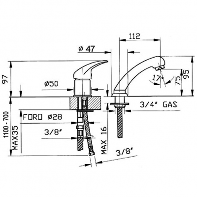 Αναμεικτική Μπαταρία Νιπτήρος Χρωμέ Κομμωτηρίου Classic Interflex 084208