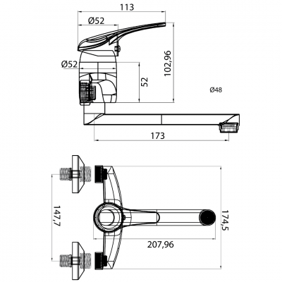 Μπαταρία Nεροχύτη Τοίχου Κάτω Ροή Χρώμιο Alice Interflex 085422