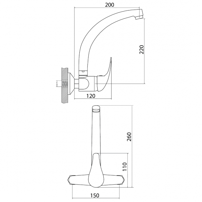 Μπαταρία Nεροχύτη Τοίχου Ψηλή Χρώμιο Status Interflex 085765