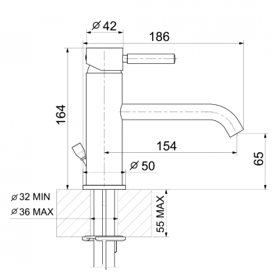 Αναμεικτική Μπαταρία Νιπτήρος Χρωμέ Χωρις Βαλβίδα Kobuk Interflex 085951