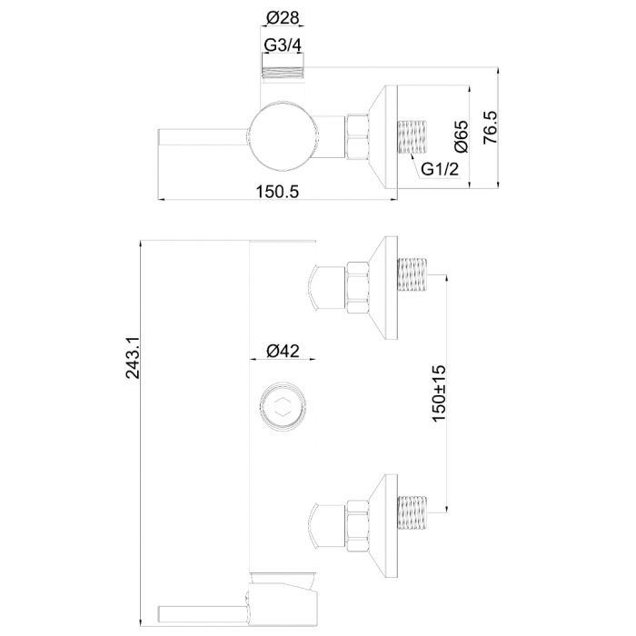 Μπαταρία Ντουζιέρας Art Line 3/4 Interflex Μαύρη 086602