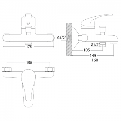 Μπαταρία Λουτρού Χρωμίου με Σετ Ντούζ Drop Interflex 086838