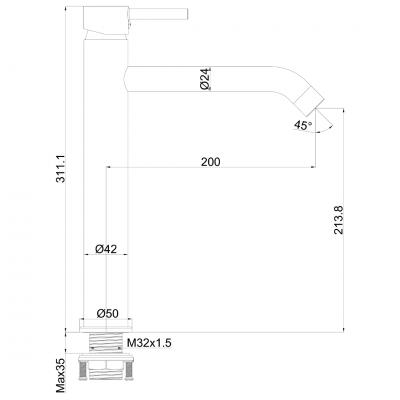 Μπαταρία Mπάνιου Nιπτήρα Chic Slim ψηλή 30cm Interflex Χρώμιο 086922