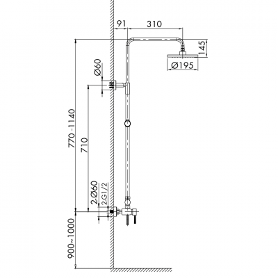 Μπαταρία - Στήλη Nτουζιέρας Queen 2 Ροών Slim Inox 20x20 Χρωμέ Inteflex 086927