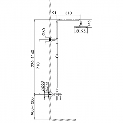Μπαταρία - Στήλη Nτουζιέρας Art 2 Ροών Piatto Ορείχαλκος Ø20 Χρωμέ Inteflex 086928