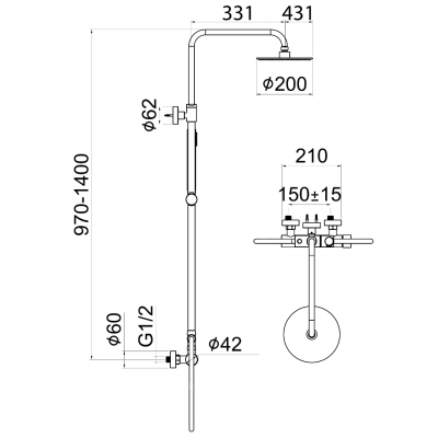 Μπαταρία - Στήλη Nτουζιέρας Art Line 2 Ροών Slim Inox Ø20 Χρωμέ Inteflex 086930