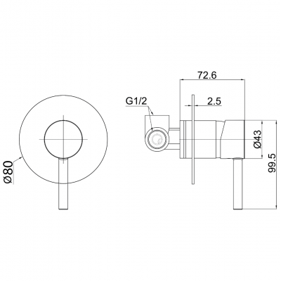 Μπαταρία Ντουζιέρας Εντοιχισμού Fine Μαύρη Μονής Ροής Interflex 086996