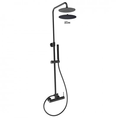 Μπαταρία Ντουζιέρας Μαύρη, Slim Κώδωνας., Ορειχάλκινη Βέργα, ART LINE 2 Ροών PRC MADE Interflex 087080