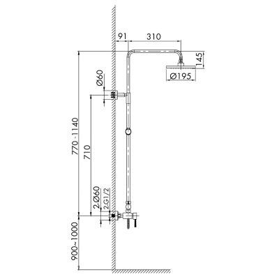 Μπαταρία - Στήλη Nτουζιέρας Complete Mod Slim Inox Ø20 3 ροών Inteflex Xρώμιο 087197