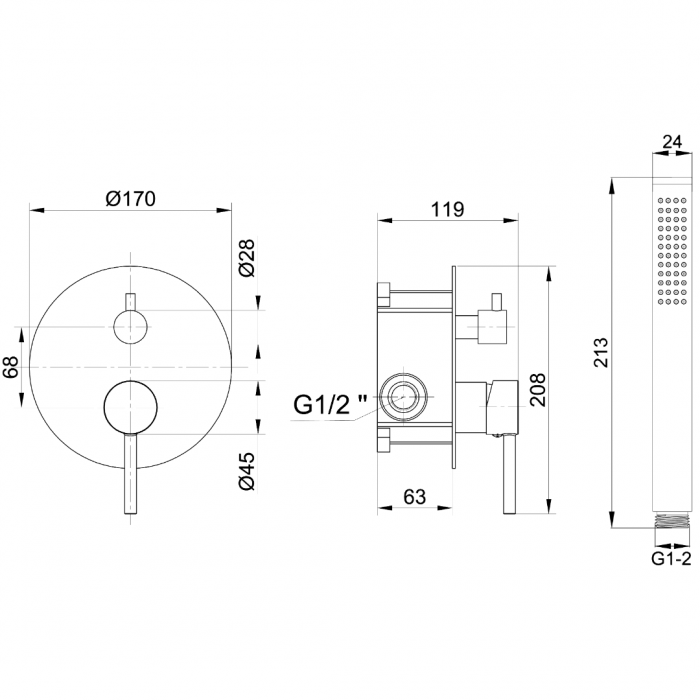 Μπαταρία Ντουζιέρας Εντοιχισμού Δύο Ροών Pure Χρυσό ματ Interflex 087495