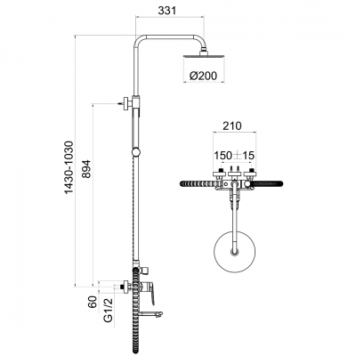 Μπαταρία - Στήλη Nτουζιέρας Trendy 3 Ροών Slim Inox Χρωμέ Inteflex 087500