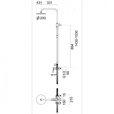 Μπαταρία Αναμεικτική Ντουζιέρας 3ών Επιλογών Trendy Χρυσό ματ Interflex 087502