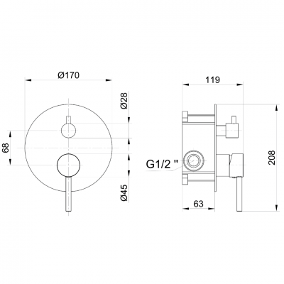 Εντοιχιζόμενη Mπαταρία Nτουζιέρας 3 Ροών Interflex Χρώμιο 087512 Pure 