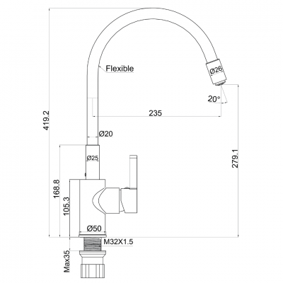 Μπαταρία Νεροχύτη Πάγκου Ψηλή Eco Flex Μαύρη Interflex 087533