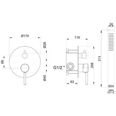 Μπαταρία Ντουζιέρας Μίξεως Σετ Μαύρη Εντοιχισμού 2 Ροών PURE Interflex 087719