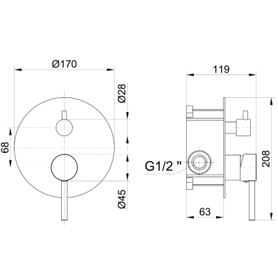 Μπαταρία Ντουζιέρας Μίξεως BRUSHED GOLD Μαύρο Χέρι Εντοιχισμού Δύο Ροών HERMES 087773