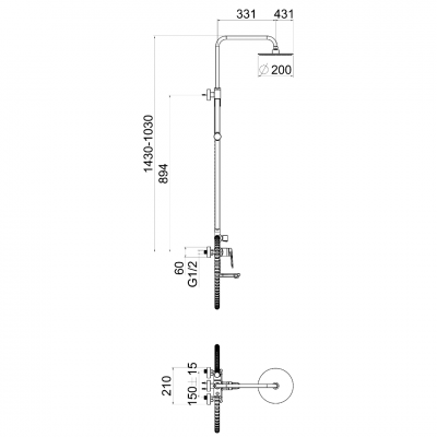 Μπαταρία Ντουζιέρας BRUSHED GOLD HERMES 3 Ροών PRC MADE Interflex 087775