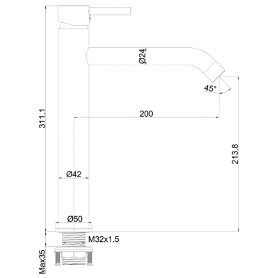 Αναμεικτική Μπαταρία Νιπτήρος Ψηλή Μαύρο Ματ με Βαλβίδα ART-DOT 35ΜΜ Interflex 087787