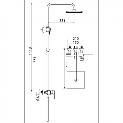 Μπαταρία Ντουζιέρας Μαύρη, ABS Κώδωνας, Ορειχάλκινη Βέργα, MUSE/DOT 3 Ροών PRC MADE Interflex 087790