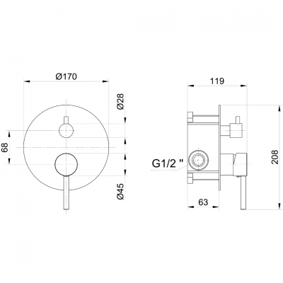 Μπαταρία Ντουζιέρας Μίξεως Μαύρη Εντοιχισμού Δύο Ροών DOT Interflex 087793
