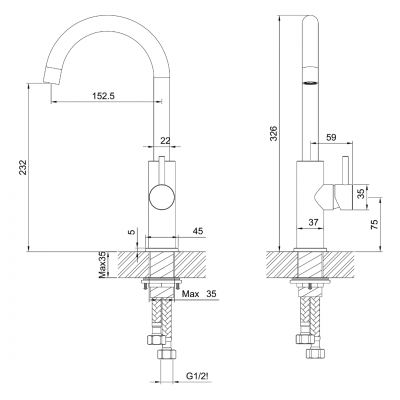 Μπαταρία Νεροχύτη Μίξεως Ψηλή INOX 316L ANDROMEDA Interflex 087795