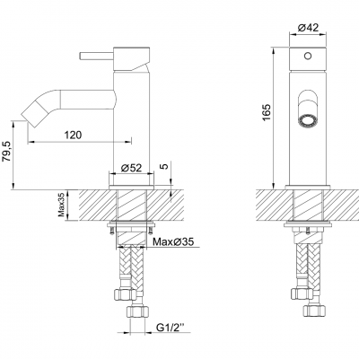 Μπαταρία Νιπτήρα Μίξεως INOX 316L Χωρίς Βαλβίδα ANDROMEDA Interflex 087796