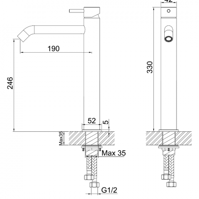 Μπαταρία Νιπτήρα Μίξεως Ψηλή INOX 316L Χωρίς Βαλβίδα ANDROMEDA Interflex 087797