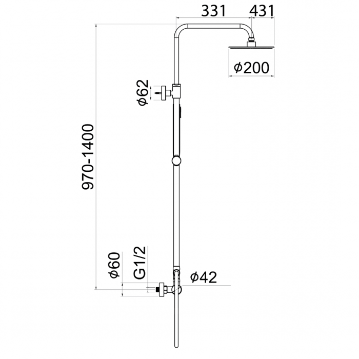 Μπαταρία Ντουζιέρας Gun Metal, Slim Ορειχάλκινη Βέργα, DOT 2 Ροών PRC MADE Interflex 087801