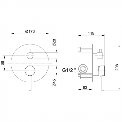 Μπαταρία Ντουζιέρας Μίξεως Χρωμέ με Μαύρο Χέρι Εντοιχισμού Δύο Ροών HERMES 087817