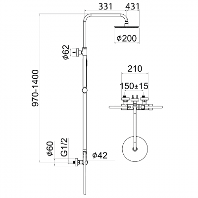 Μπαταρία Ντουζιέρας με Κολόνα Ντούζ 2 Ροών HERMES-SLIM Χρωμέ Interflex 087821
