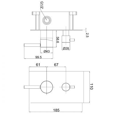 Εντοιχιζόμενη Μπαταρία Ντουζιέρας 3 ροών Interflex Χρώμιο 087824 Fine 