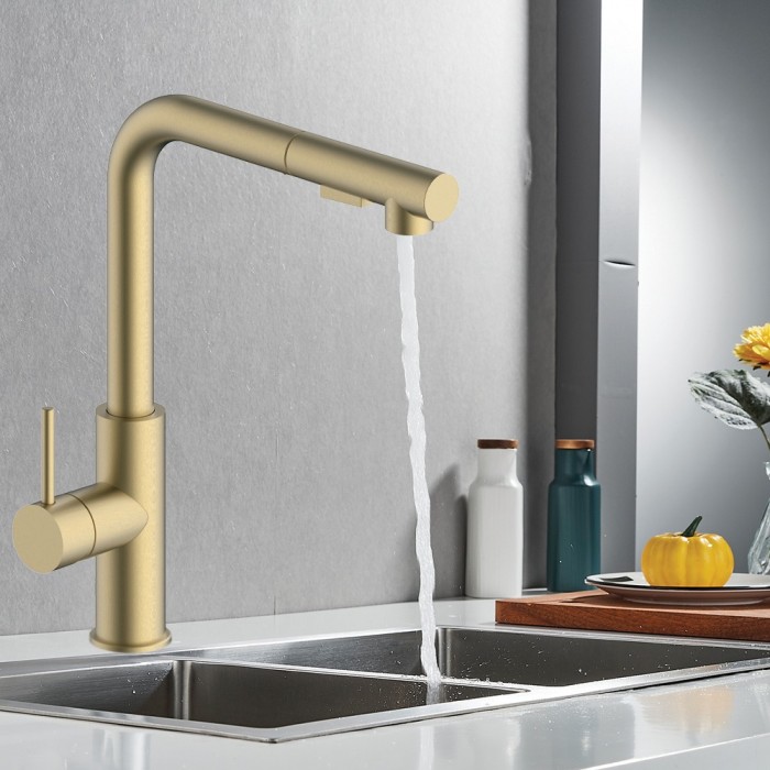 Μπαταρία Nεροχύτη Πάγκου Ψηλή Βούρτσα Χρυσό Ματ Vogue Interflex 087847