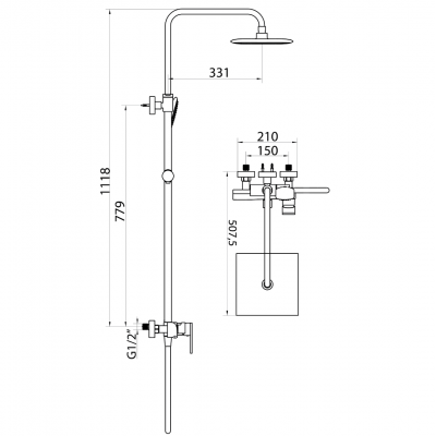 Μπαταρία - Στήλη Nτουζιέρας Muse 3 Ροών Slim Inox Χρωμέ Inteflex 087848
