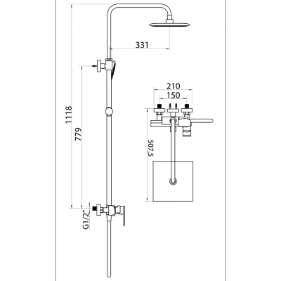 Μπαταρία Ντουζιέρας Μαύρη, ABS Κώδωνας., Ορειχάλκινη Βέργα, MUSE 3 Ροών PRC MADE Interflex 087849