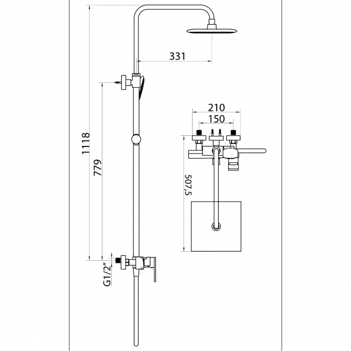 Μπαταρία Ντουζιέρας Μαύρη, ABS Κώδωνας., Ορειχάλκινη Βέργα, MUSE 3 Ροών PRC MADE Interflex 087849