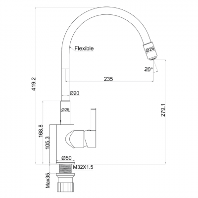 Μπαταρία Νεροχύτη Πάγκου Ψηλή Flex Double Black Interflex 087861