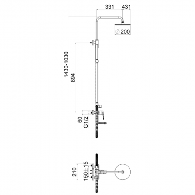 Μπαταρία Ντουζιέρας BRUSHED GOLD Μαύρο Χέρι HERMES 3 Ροών PRC MADE Interflex 087874