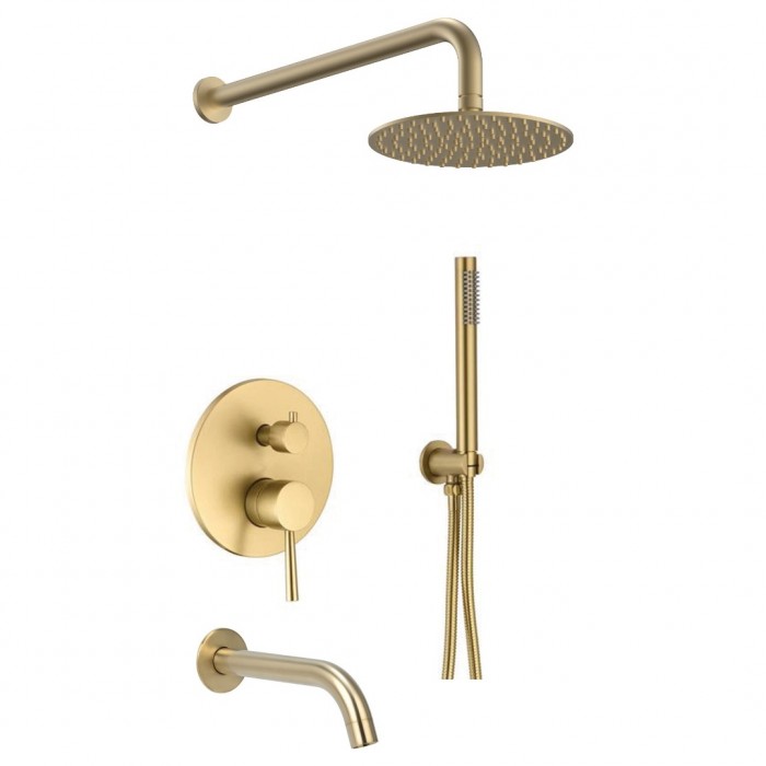 Μπαταρία Ντουζιέρας Μίξεως Σετ GOLD BRUSHED Εντοιχισμού 3 Ροών PURE Interflex 087875