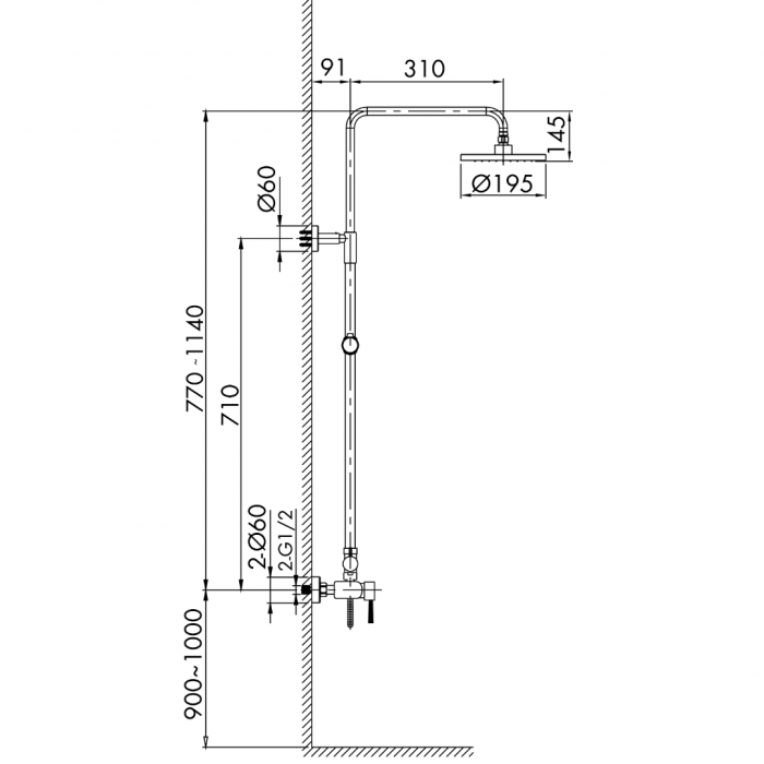 Μπαταρία - Στήλη Nτουζιέρας Complete Mod 3 Ροών Slim Inox 20x20 Χρωμέ Inteflex 087927