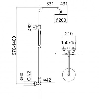 Μπαταρία - Στήλη Nτουζιέρας Art Line 2 Ροών Piatto ABS Ø20 Χρωμέ Inteflex 087928